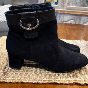 Rockport Suede Black Ankle Boots with Silver Buckle